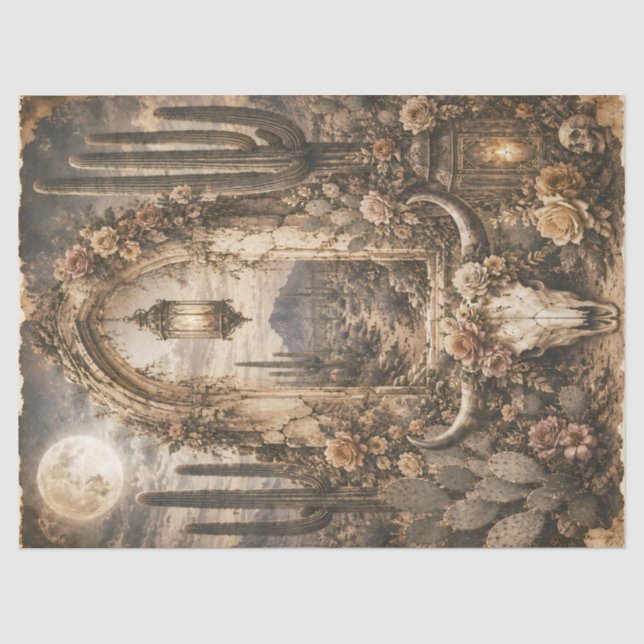 Seda Papel de Decoupage de Caveira no Deserto Arco Boho (Frente )