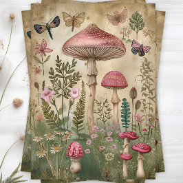 Seda Papel de Decoupage de Cogumelos da Floresta Rosa