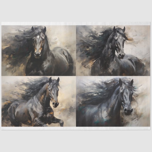 Seda Papel de Decoupage de Colagem de Cavalos Selvagens (Frente )