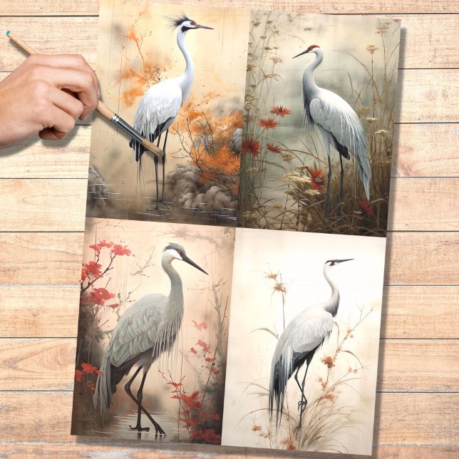 Seda Papel de Decoupage de Colagem de Crane 1 Japonês (Criador carregado)