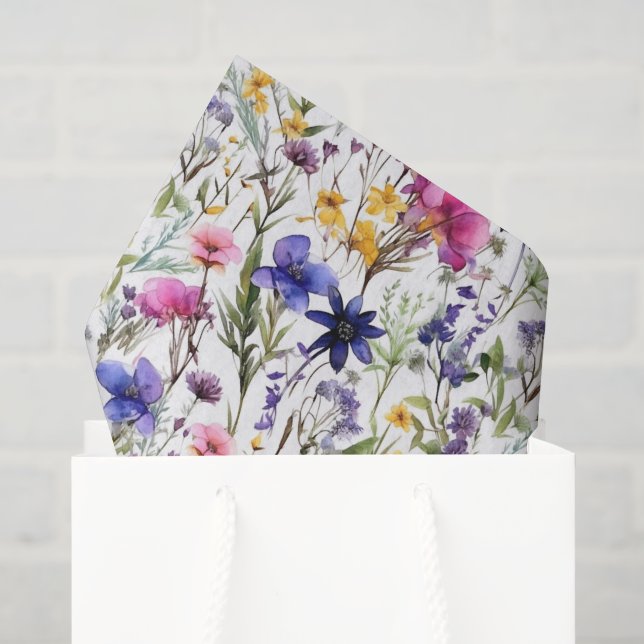 Seda Papel de Decoupage de Flores Silvestres Rosa Roxo, (Sacola de presentes)