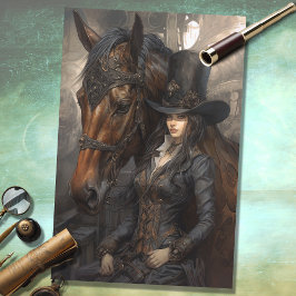 Seda Papel de Decoupage de Garota e Cavalo Steampunk 1