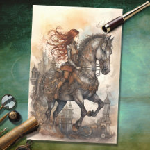 Papel de Decoupage de Garota e Cavalo Steampunk 3