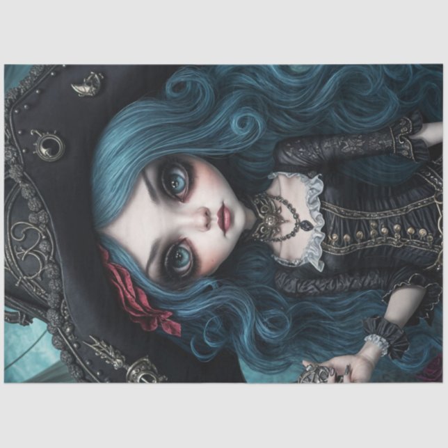 Seda Papel de Decoupage de Garota Pirata Disfarçado Azu (Frente )