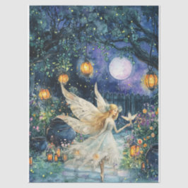 Seda Papel de Decoupage de Jardim de Fadas com Aquarela