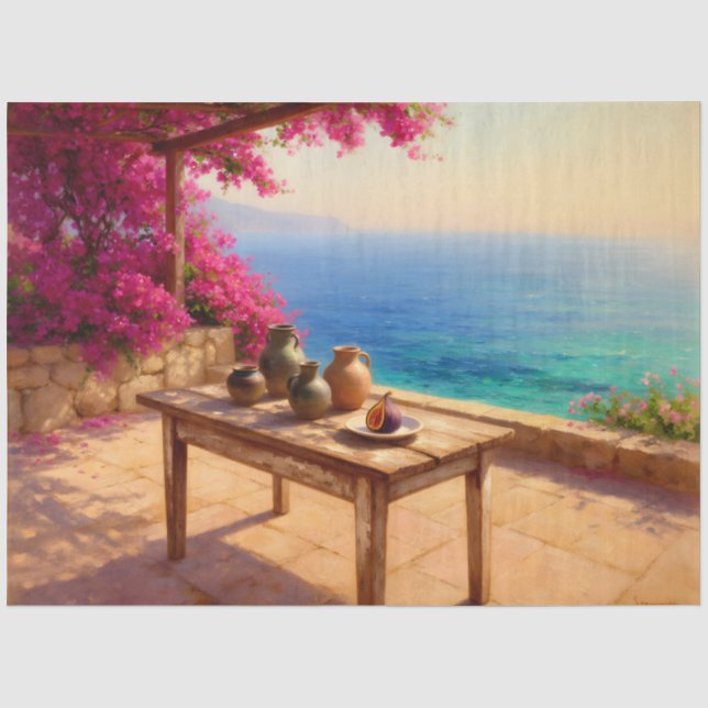Seda Papel de Decoupage de Mesa Costeira Mediterrânea (Frente )