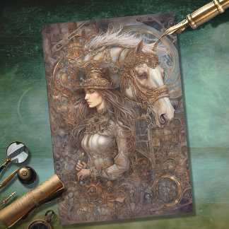 Seda Papel de Decoupage de Moça e Cavalo Steampunk 9