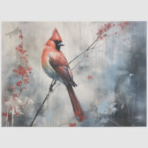 Papel de Decoupage de Natal com Cardinal Vermelho 