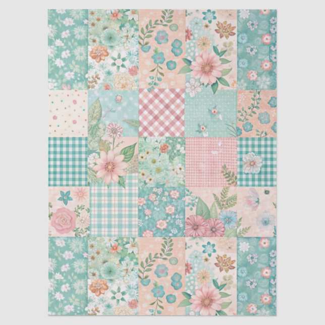 Seda Papel de Decoupage de Patchwork Floral de Primaver (Frente )