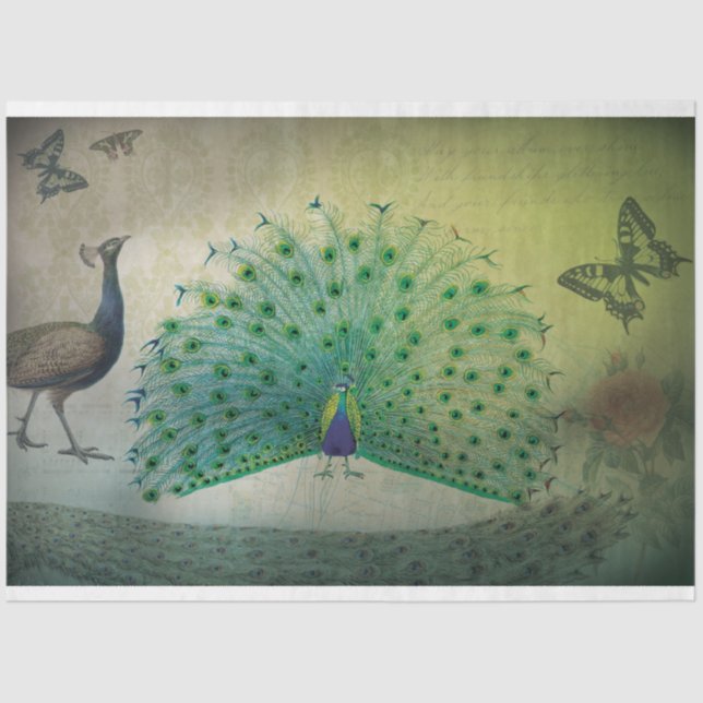 Seda Papel de Decoupage de Peacock (Frente )