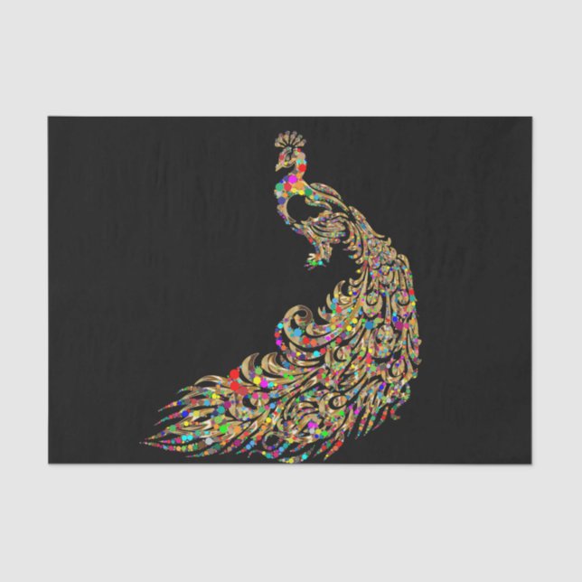 Seda Papel de Decoupage de Peacock Dourado Sparkle (Frente )