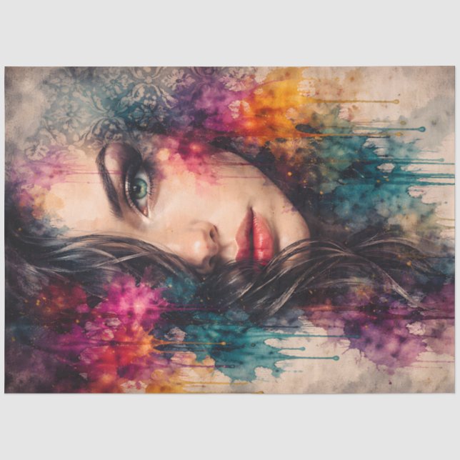 Seda Papel de Decoupage de Retrato de Mulher Abstrata C (Frente )