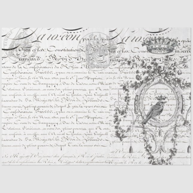 Seda Papel de Decoupage de Script de Pássaro Paisagem (Frente )