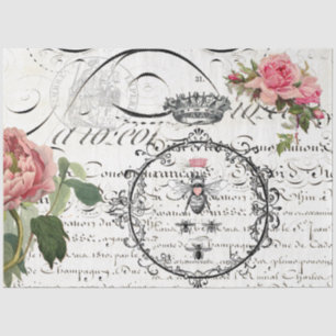 Seda Papel de Decoupage de Script de Rainha Floral