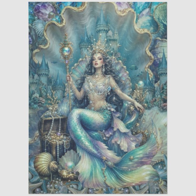 Seda Papel de Decoupage de Sereia de Fantasia Mística E (Frente )