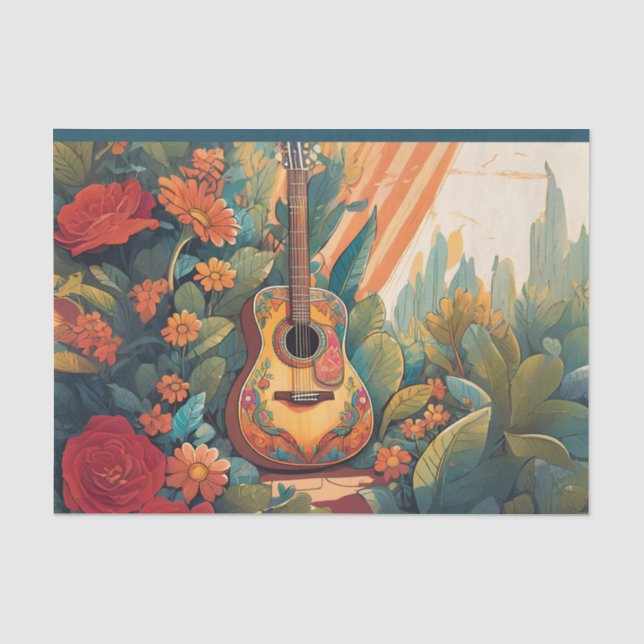 Seda Papel de Decoupage de Tecido com Guitarra no Jardi (Frente )