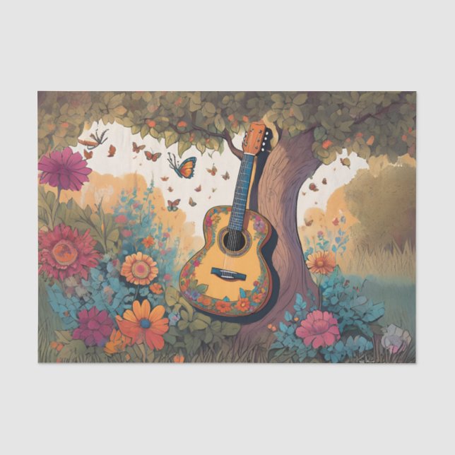 Seda Papel de Decoupage de Tecido com Guitarra sob a Ár (Frente )