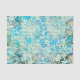 Seda Papel de Decoupage de Texto Floral Azul