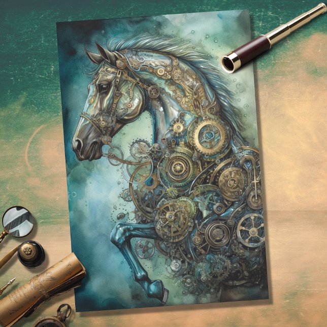 Seda Papel de Decoupage do Cavalo Steampunk 1 (Criador carregado)