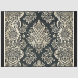 Seda Papel de Decoupage do Damasco Preto e Branco