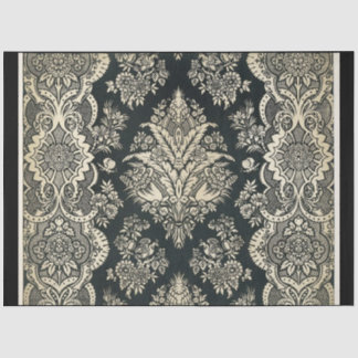 Seda Papel de Decoupage do Damasco Preto e Branco