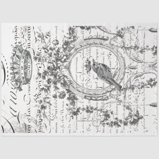 Seda Papel de Decoupage do Script Bird (Frente )