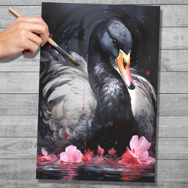 Seda Papel de Decoupage do Swan Preto 1 (Criador carregado)