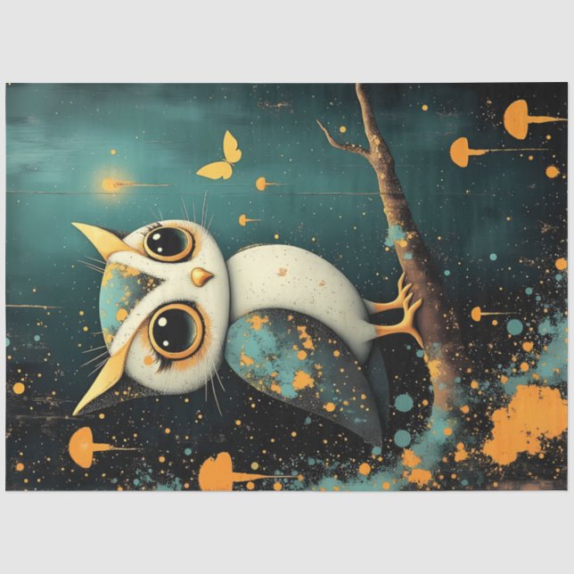 Seda Papel de Decoupage Fantasia de Coruja Caprichosa e (Frente )
