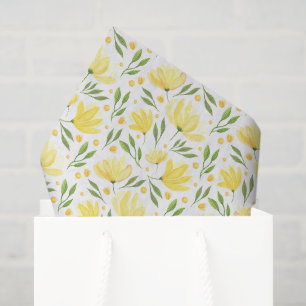 Seda Papel de Decoupage Floral Amarelo, Botânico