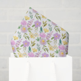 Seda Papel de Decoupage Floral Amarelo Roxo, Botânico