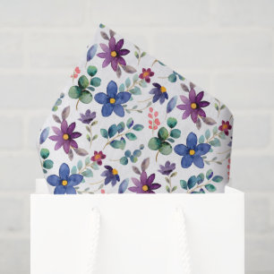 Seda Papel de Decoupage Floral Azul Roxo