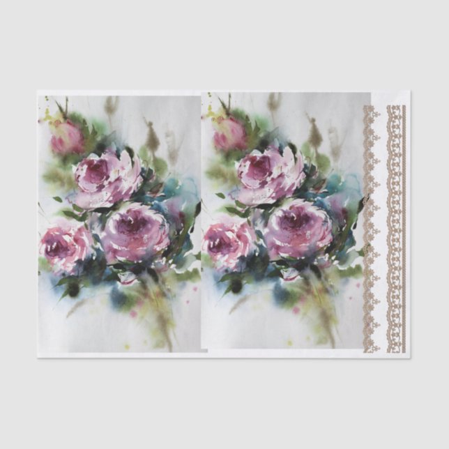 Seda Papel de Decoupage Floral com Bordas de Lace (Frente )