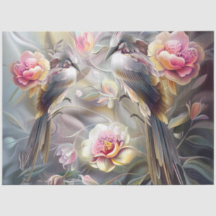 Seda Papel de Decoupage Floral de Aves Safari em Aquare