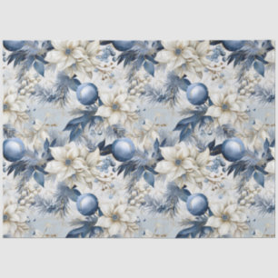 Seda Papel de Decoupage Floral de Natal Azul Vintage