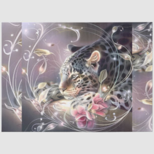 Seda Papel de Decoupage Floral Leopardo Safari Noturno