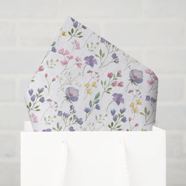 Seda Papel de Decoupage Floral Roxo, Flores Silvestres (Sacola de presentes)