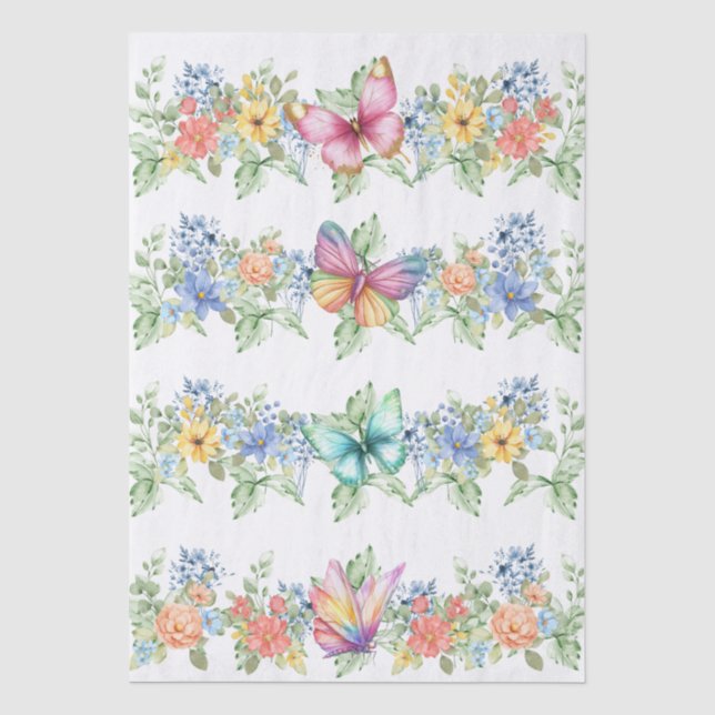 Seda Papel de Decoupage Flores Pastel & Borboletas (Frente )