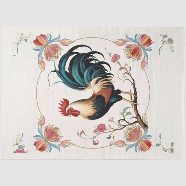 Seda Papel de Decoupage Galo em Flor (Frente )
