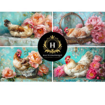 Papel de Decoupage Galo Floral Casa Romântica