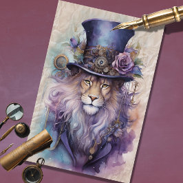 Seda Papel de Decoupage Lilac Roxo Lion Mole Steampunk