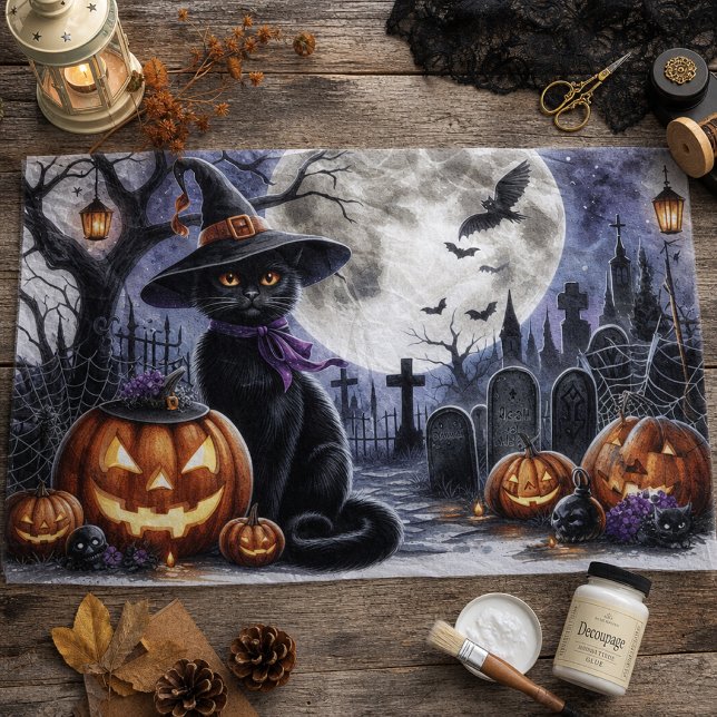 Seda Papel de Decoupage para Tecido Gato Preto de Hallo (Criador carregado)
