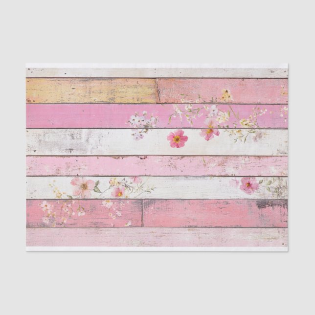 Seda Papel de Decoupage Pink Flower-Wood Plank (Frente )
