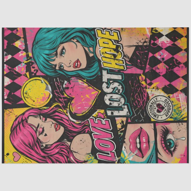 Seda Papel de Decoupage Pop Art em Quadrinhos Amor Forç (Frente )