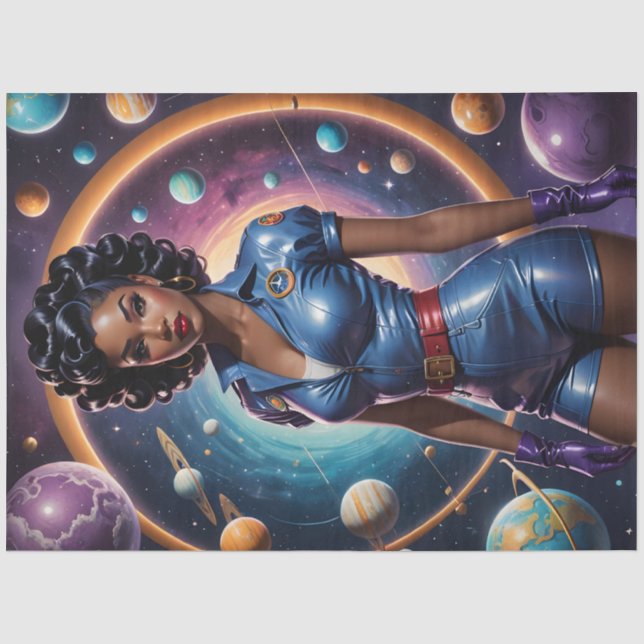 Seda Papel de Decoupage Retro Espaço Pin-Up Galáxia (Frente )