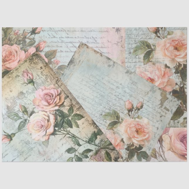 Seda Papel de Decoupage Rosa Bege Antigo Vintage (Frente )
