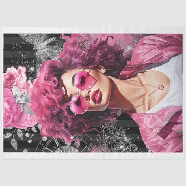 Seda Papel de Decoupage SG2 - Glama preto-e-rosa (Frente )