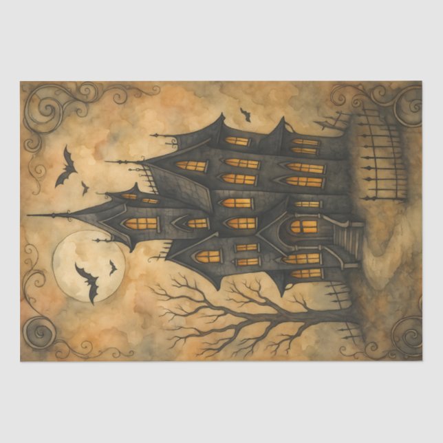 Seda Papel de Decoupage Tecido Casa Gótica Assombrada (Frente )