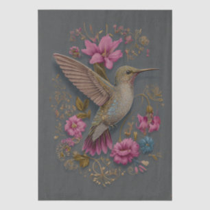 Seda Papel de Decoupage Tecido de Beija-flor Floral