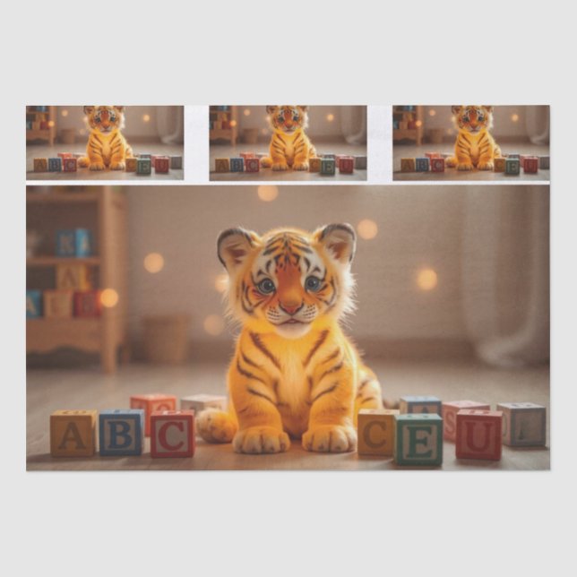 Seda Papel de Decoupage Tecido de Filhote de Tigre Fofo (Frente )