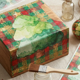 Seda Papel de Decoupage Xadrez Árvore de Natal Vintage